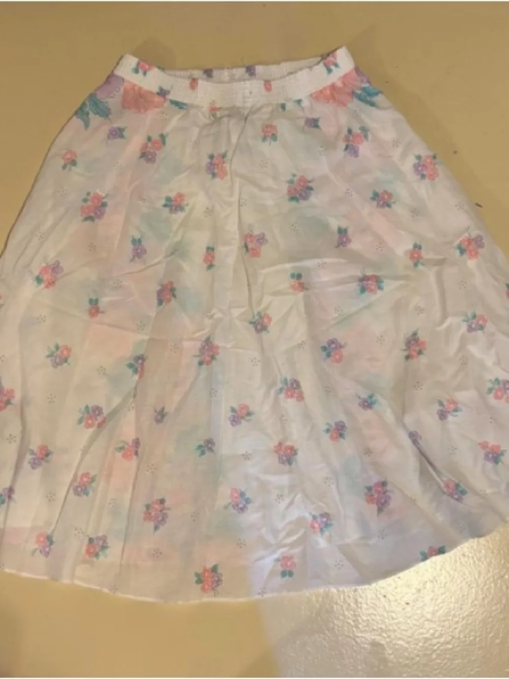 White A-Line Floral Midi Skirt with Pastel Blooms